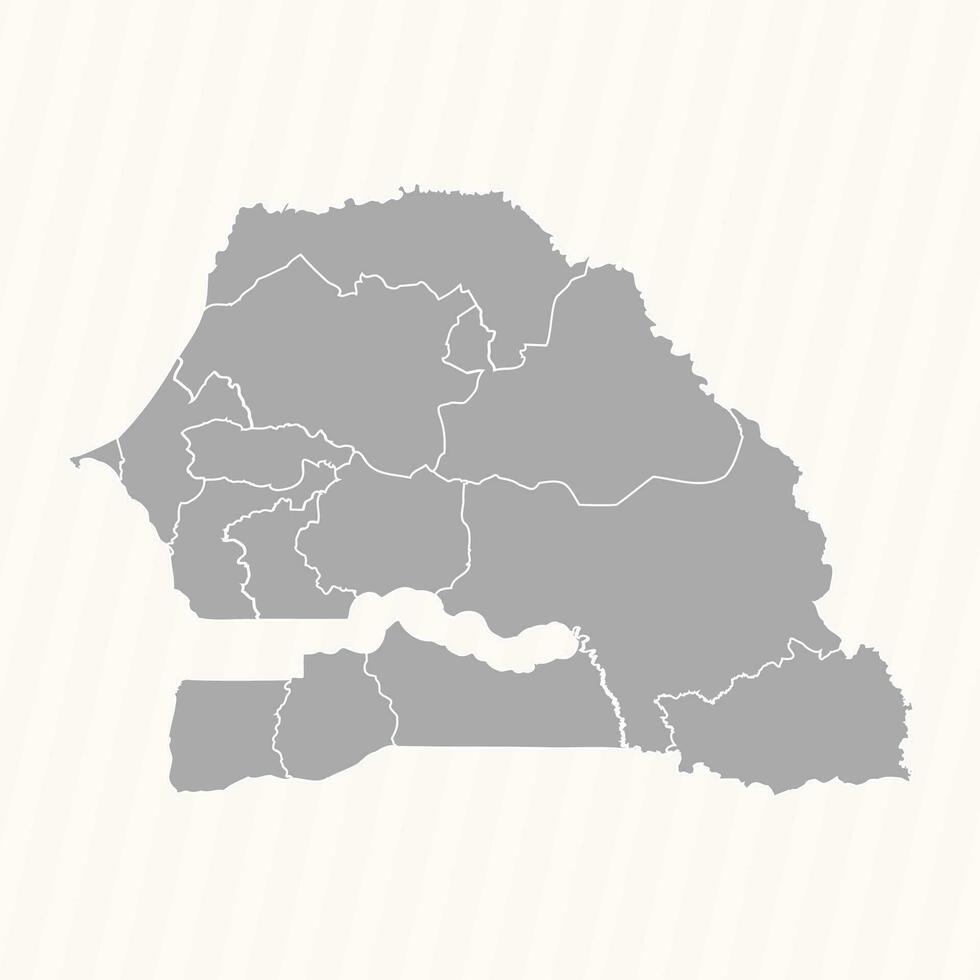 détaillé carte de Sénégal avec États et villes vecteur