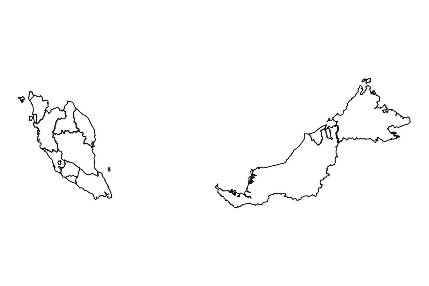 contour esquisser carte de Malaisie avec États et villes vecteur