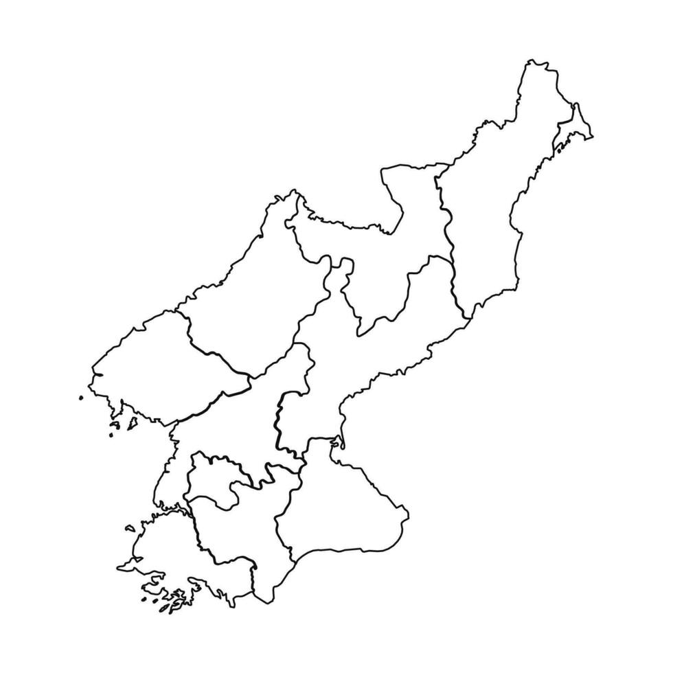 contour esquisser carte de Nord Corée avec États et villes vecteur