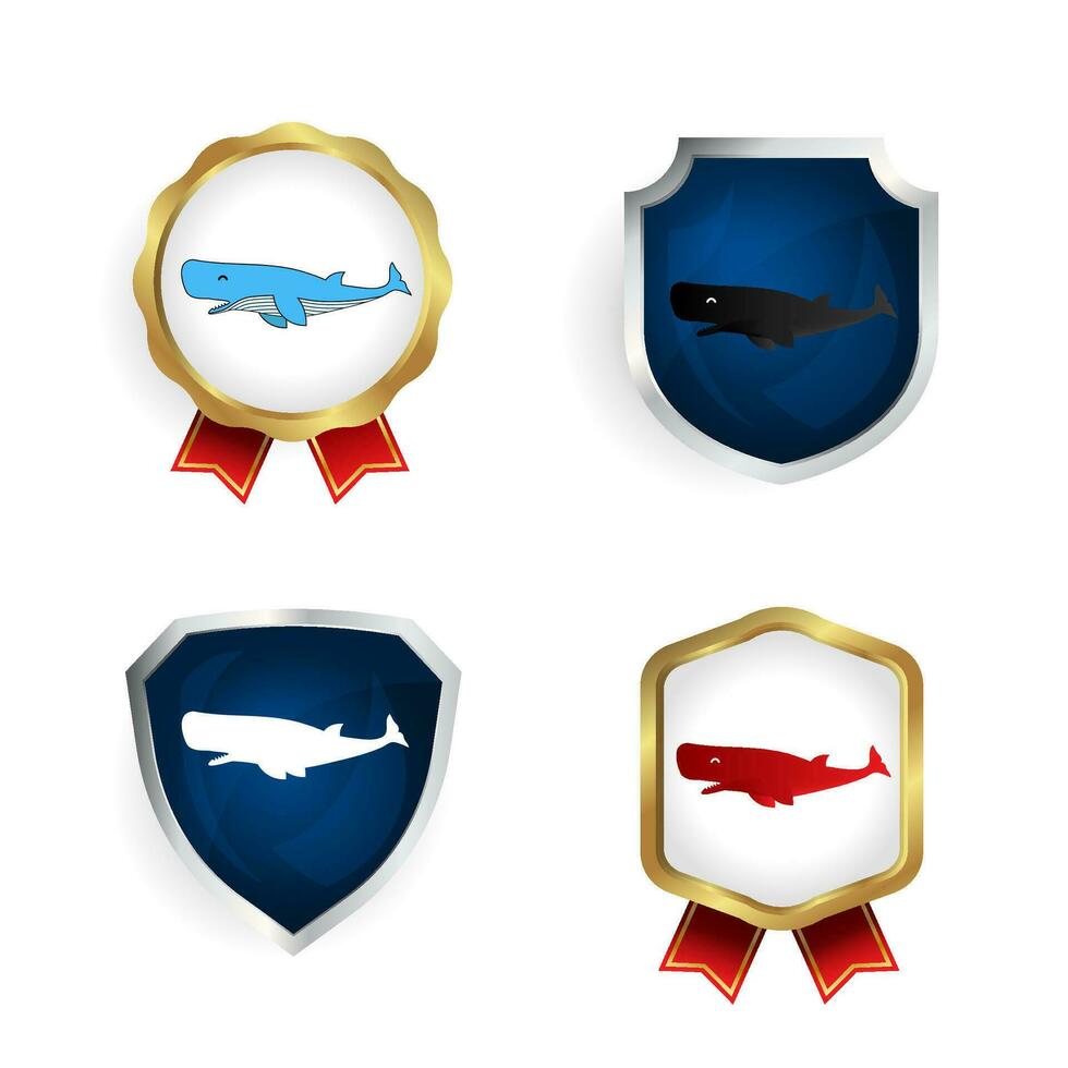 abstrait plat sperme baleine badge et étiquette collection vecteur