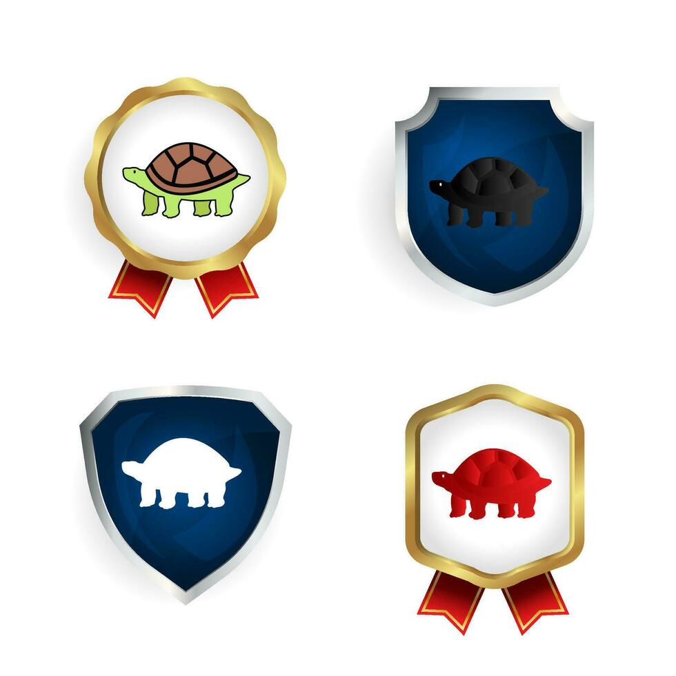 abstrait plat tortue animal badge et étiquette collection vecteur