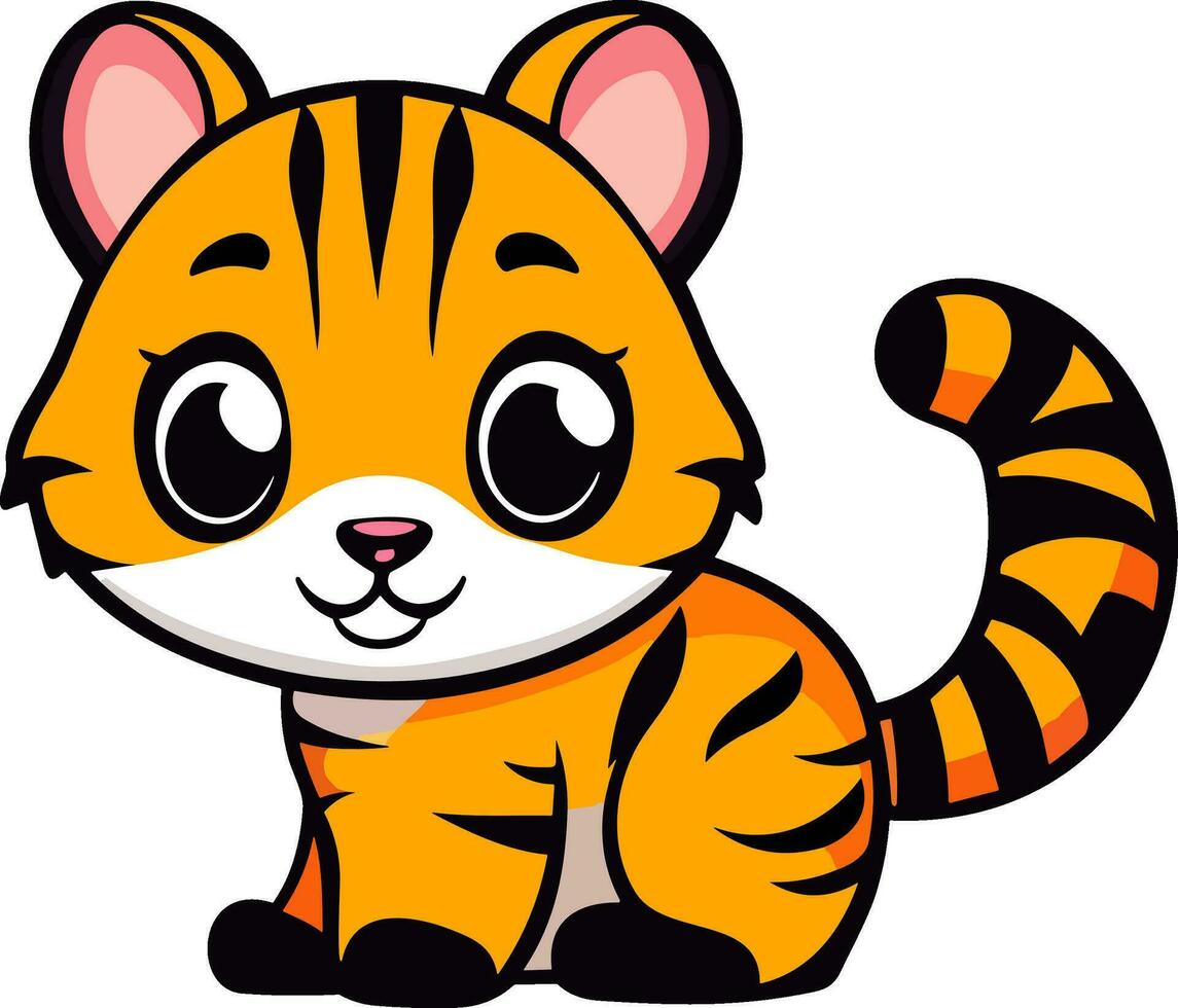 dessin animé mignon bébé tigre sur fond blanc vecteur