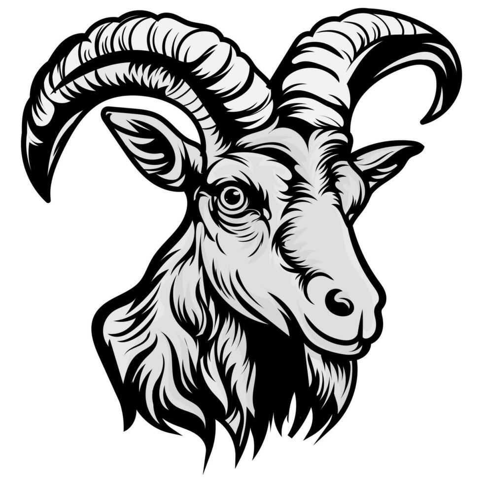 chèvre illustration tatouages concept impressions conceptions. cornu chèvre tête modes noir sur blanc vecteur