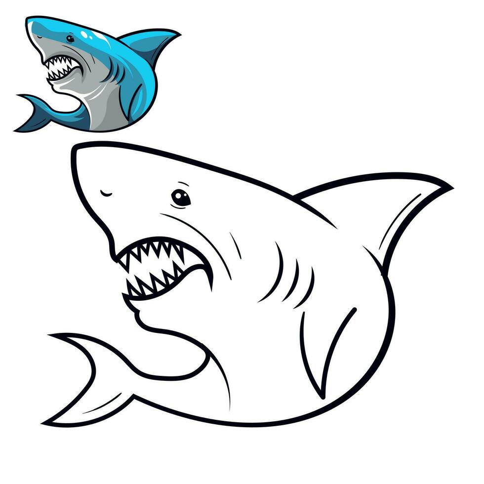 requin coloration page pour Facile conception ou coloration livres éducation requin ligne art vecteur