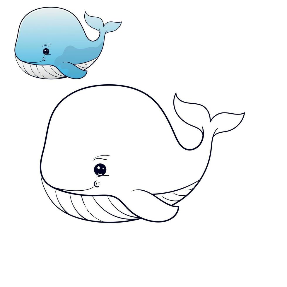 baleine coloration page coloré illustration. dessin animé baleine personnage pour enfants, coloration et ferraille livre vecteur