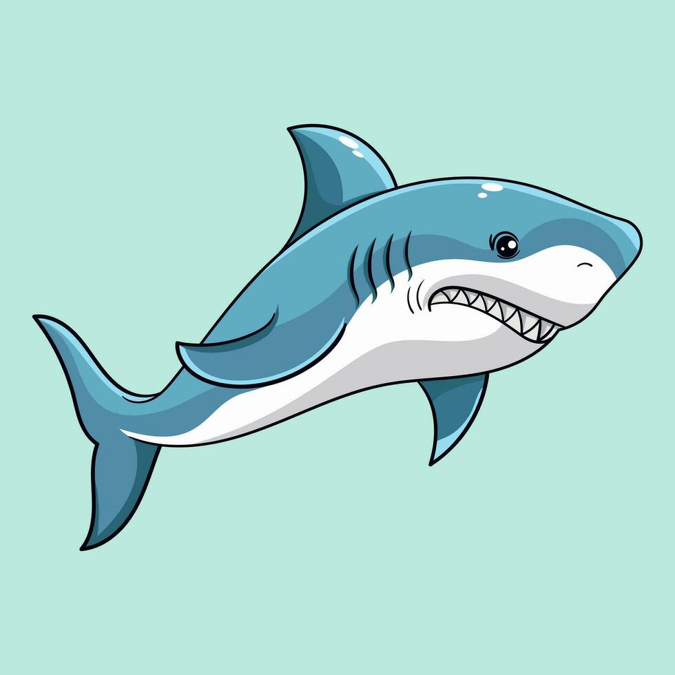 mignonne bleu requin marrant animal pulvérisation l'eau vecteur illustration dans kawaii dessin animé style en dessous de le mer aquarelle illustration avec isolé Contexte