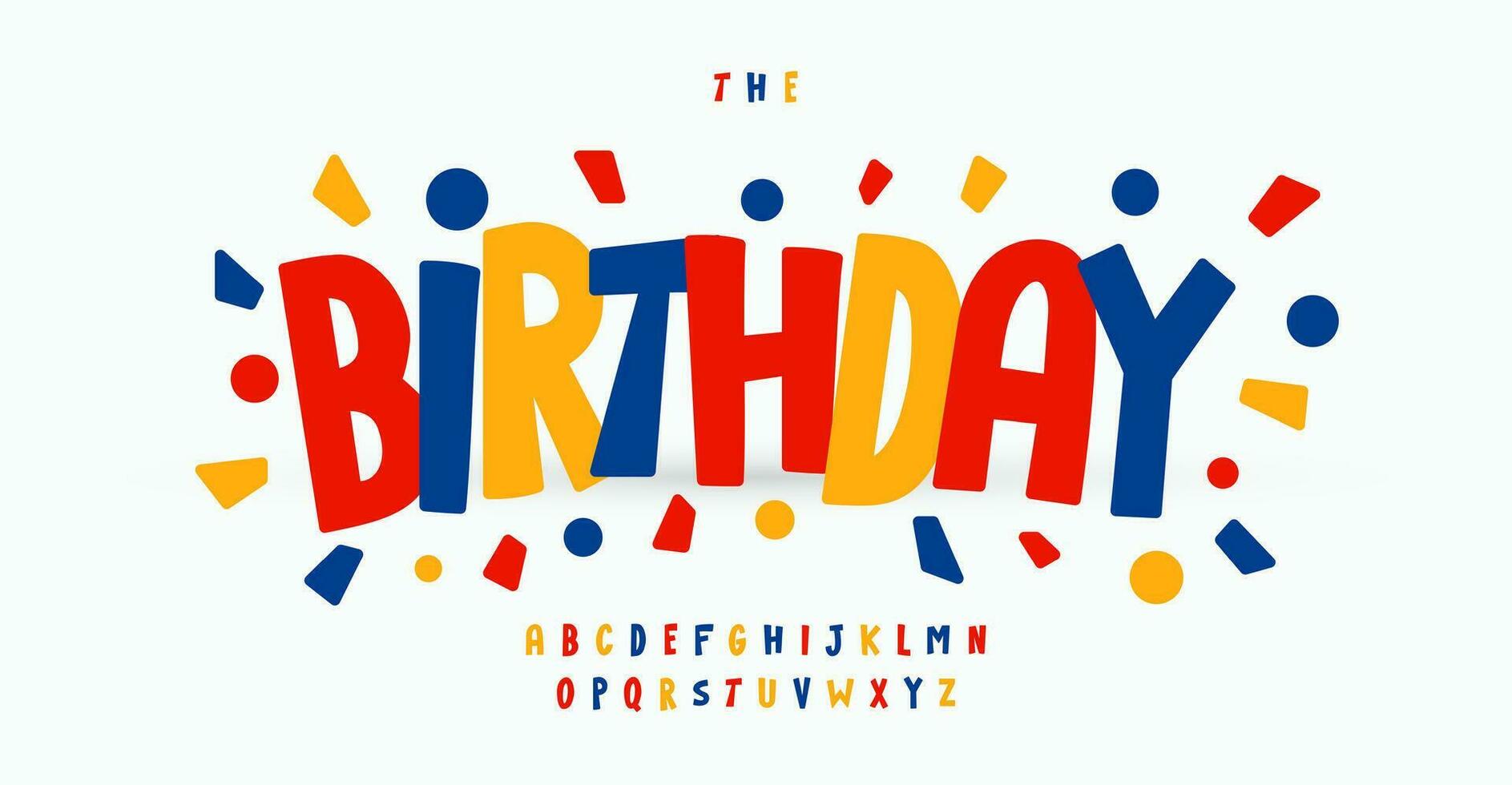 anniversaire coloré alphabet, espiègle sans empattement des lettres, marrant Festival Police de caractère pour brillant moderne logo, carnaval gros titre, dessin animé typographie, vacances caractères, moderne typographique conception. vecteur composer