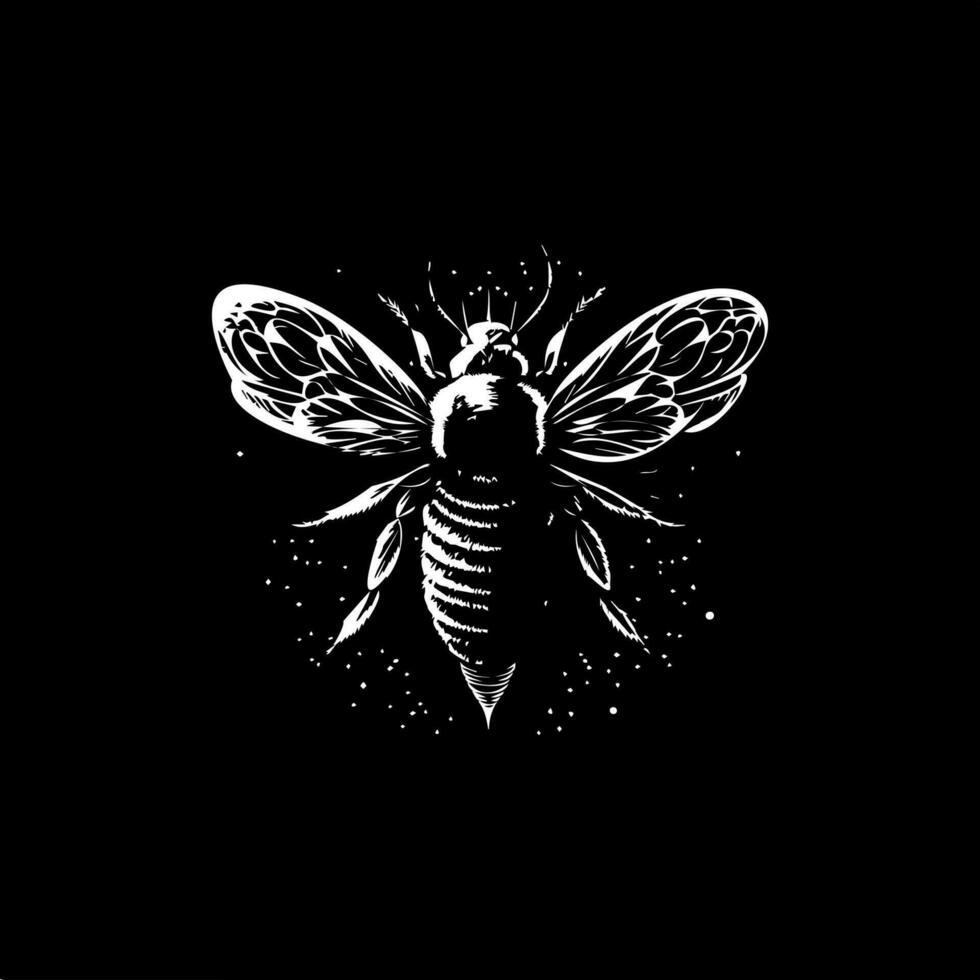 abeille dotwork tatouage avec points ombres, profondeur illusion, pourboire tatouage. main dessin insecte blanc emblème sur noir Contexte pour corps art, minimaliste esquisser monochrome logo. vecteur illustration