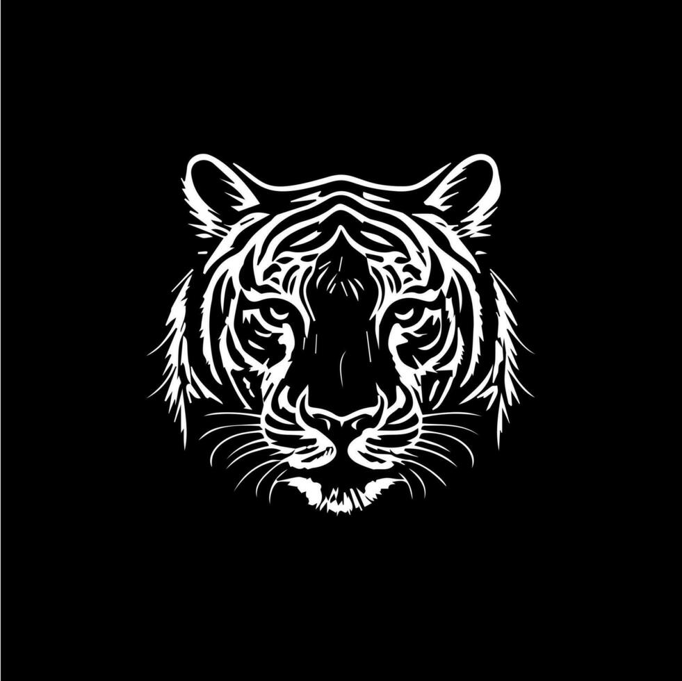 tigre tête dotwork tatouage avec points ombres, profondeur illusion, pourboire tatouage. main dessin sauvage animal emblème sur noir Contexte pour corps art, minimaliste esquisser monochrome logo. vecteur illustration