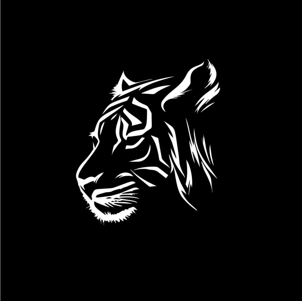 tigre tête dotwork tatouage avec points ombres, profondeur illusion, pourboire tatouage. main dessin sauvage animal emblème sur noir Contexte pour corps art, minimaliste esquisser monochrome logo. vecteur illustration