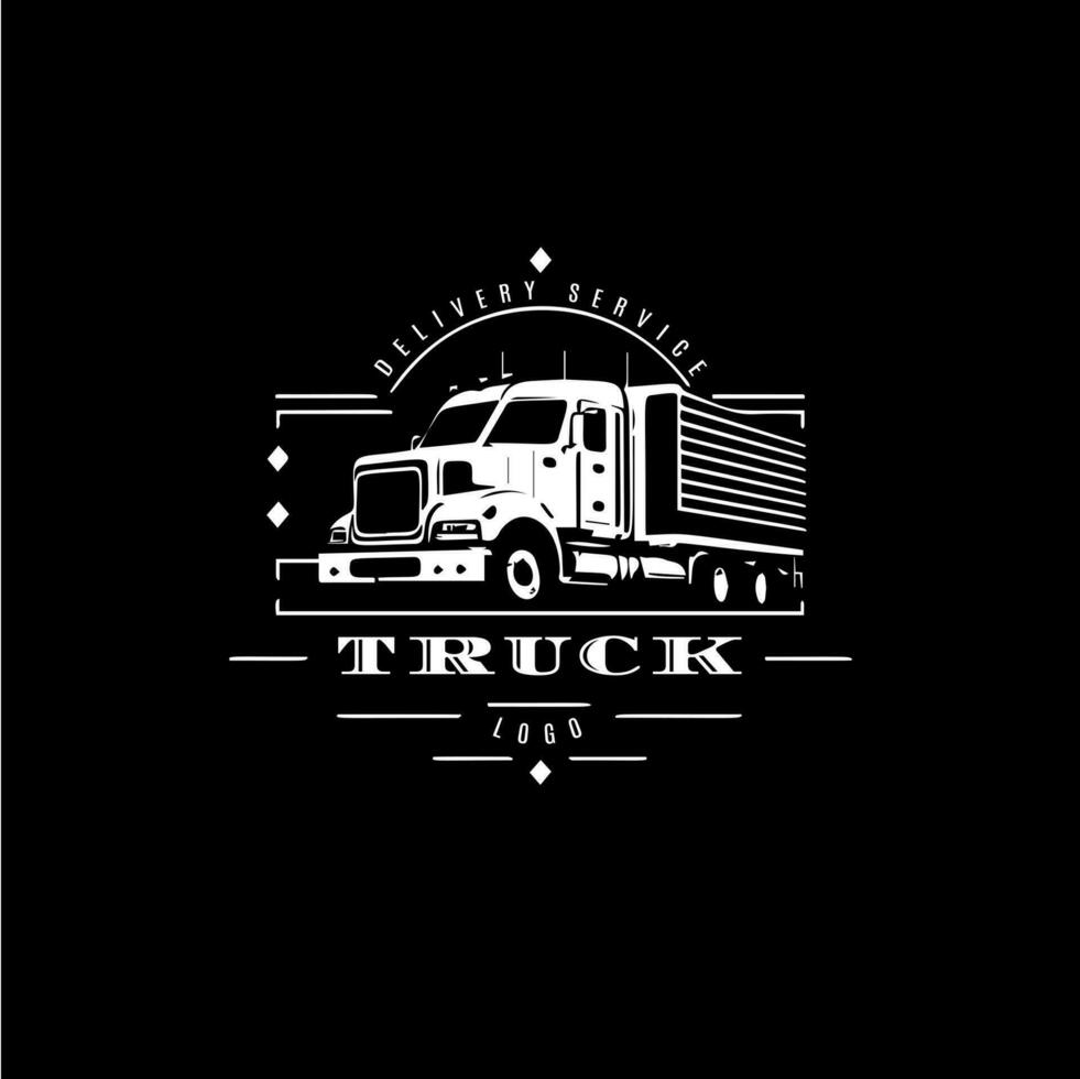 un camion icône linéaire emblème dans silhouette style pour livraison un service et cargaison transport. camion logo modèle. vecteur illustration.