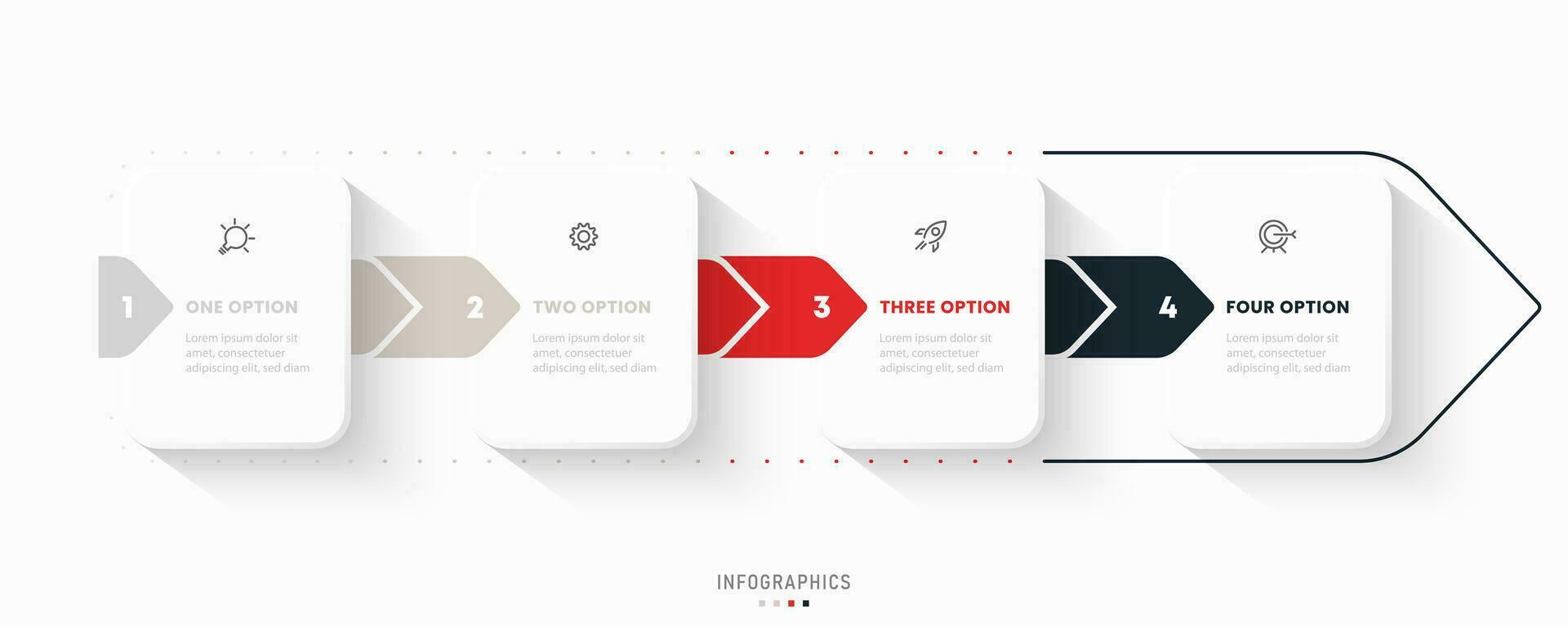 modèle de conception d'étiquettes infographiques vectorielles avec icônes et 4 options ou étapes. peut être utilisé pour le diagramme de processus, les présentations, la mise en page du flux de travail, la bannière, l'organigramme, le graphique d'informations. vecteur