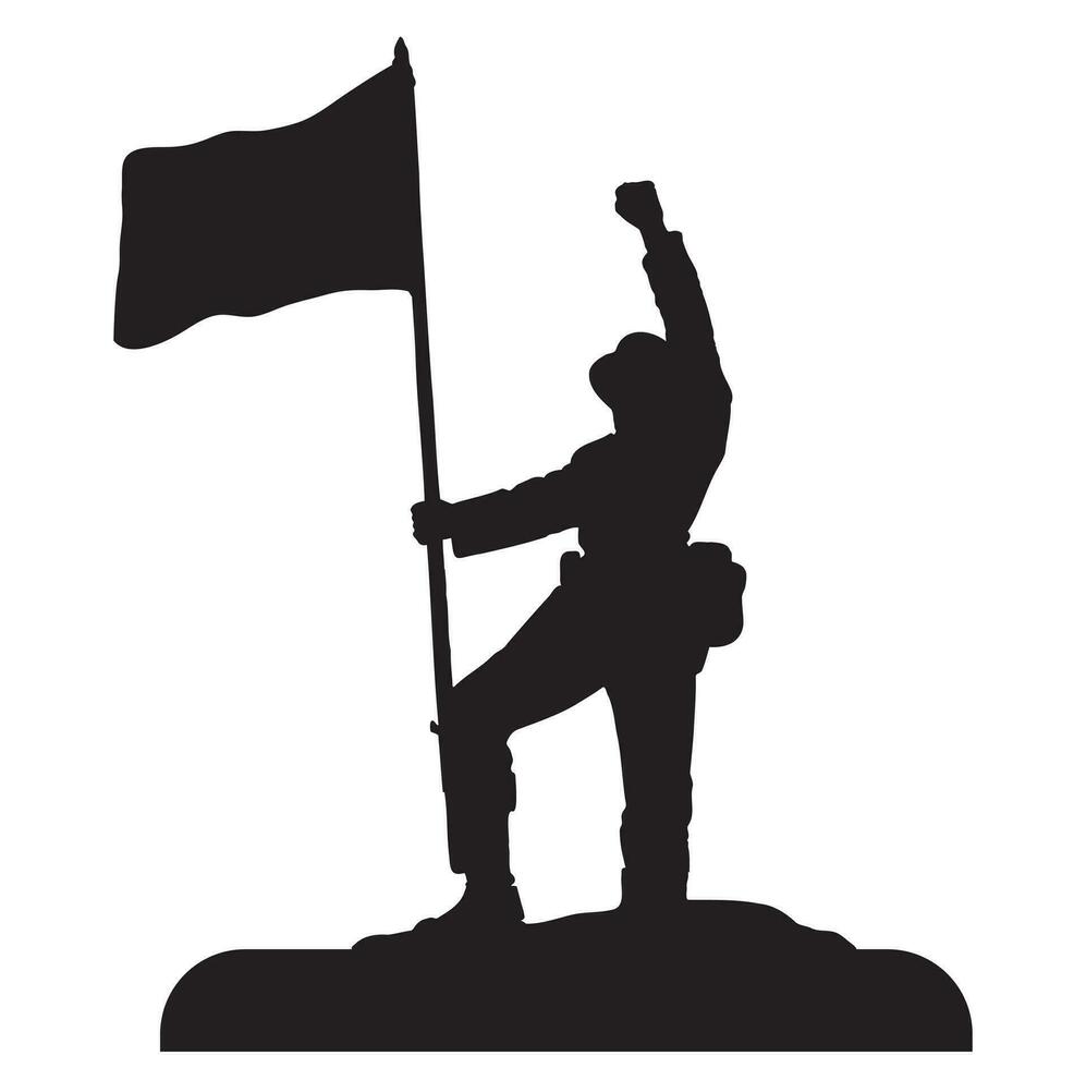 indépendance journée juillet silhouette une soldat élevage drapeau de la victoire vecteur
