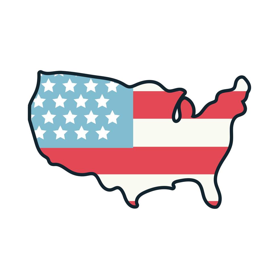 carte des états-unis avec ligne de drapeau et style de remplissage vecteur