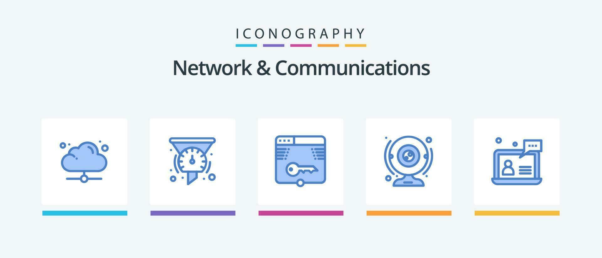 réseau et les communications bleu 5 icône pack comprenant ordinateur. caméra. performance. came. former. Créatif Icônes conception vecteur