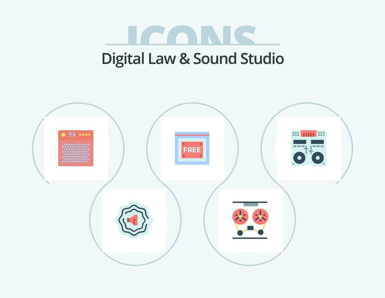 numérique loi et du son studio plat icône pack 5 icône conception. pont. CD. appareil. gratuit. l'Internet vecteur