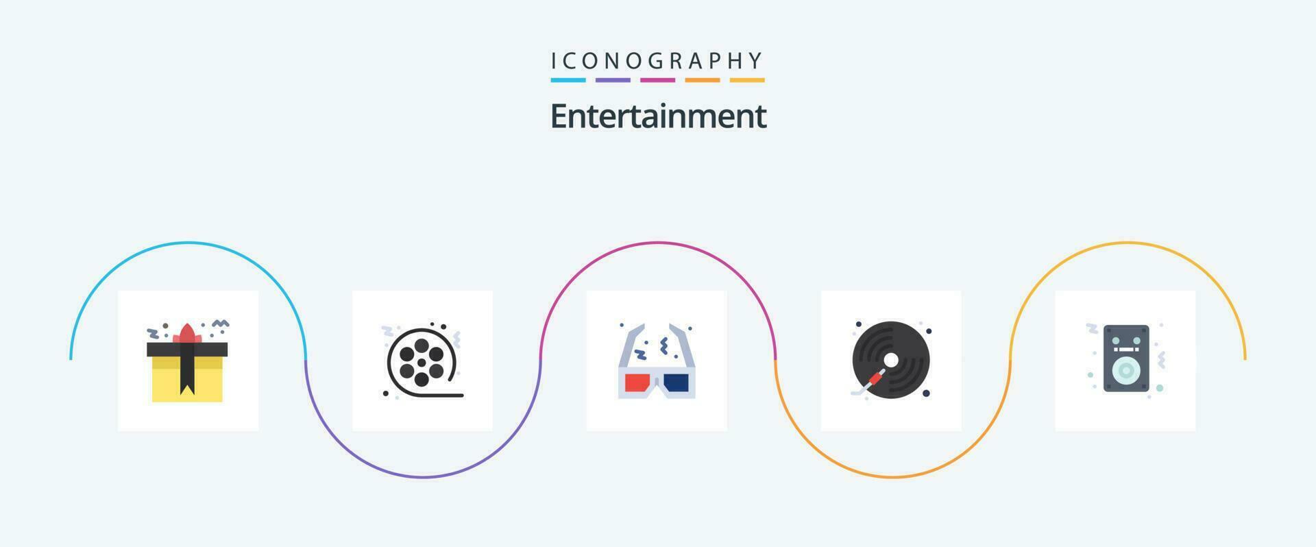 divertissement plat 5 icône pack comprenant musique. disque. vidéo. cinéma. film vecteur