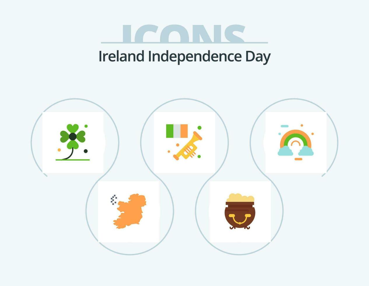 Irlande indépendance journée plat icône pack 5 icône conception. célébrer. musique. quatre. instrument. laiton vecteur