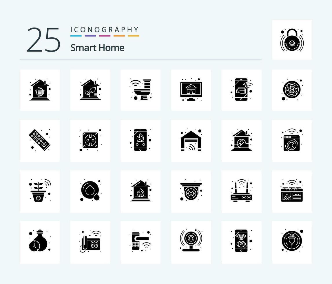 intelligent Accueil 25 solide glyphe icône pack comprenant moniteur. maison. maison. ordinateur. robot vecteur