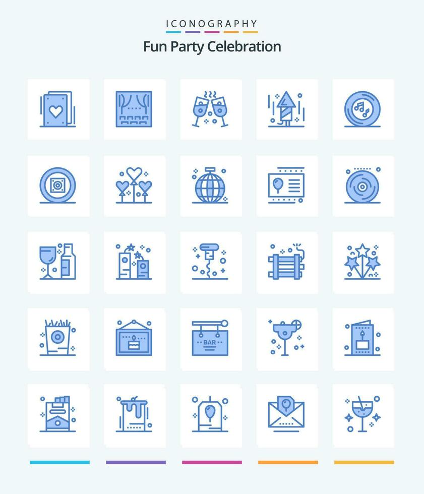 Créatif fête 25 bleu icône pack tel comme chanson. note. faire la fête. musical. fusée vecteur