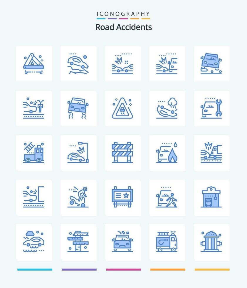 Créatif route les accidents 25 bleu icône pack tel comme circulation. dépassement. auto. écraser. voiture vecteur