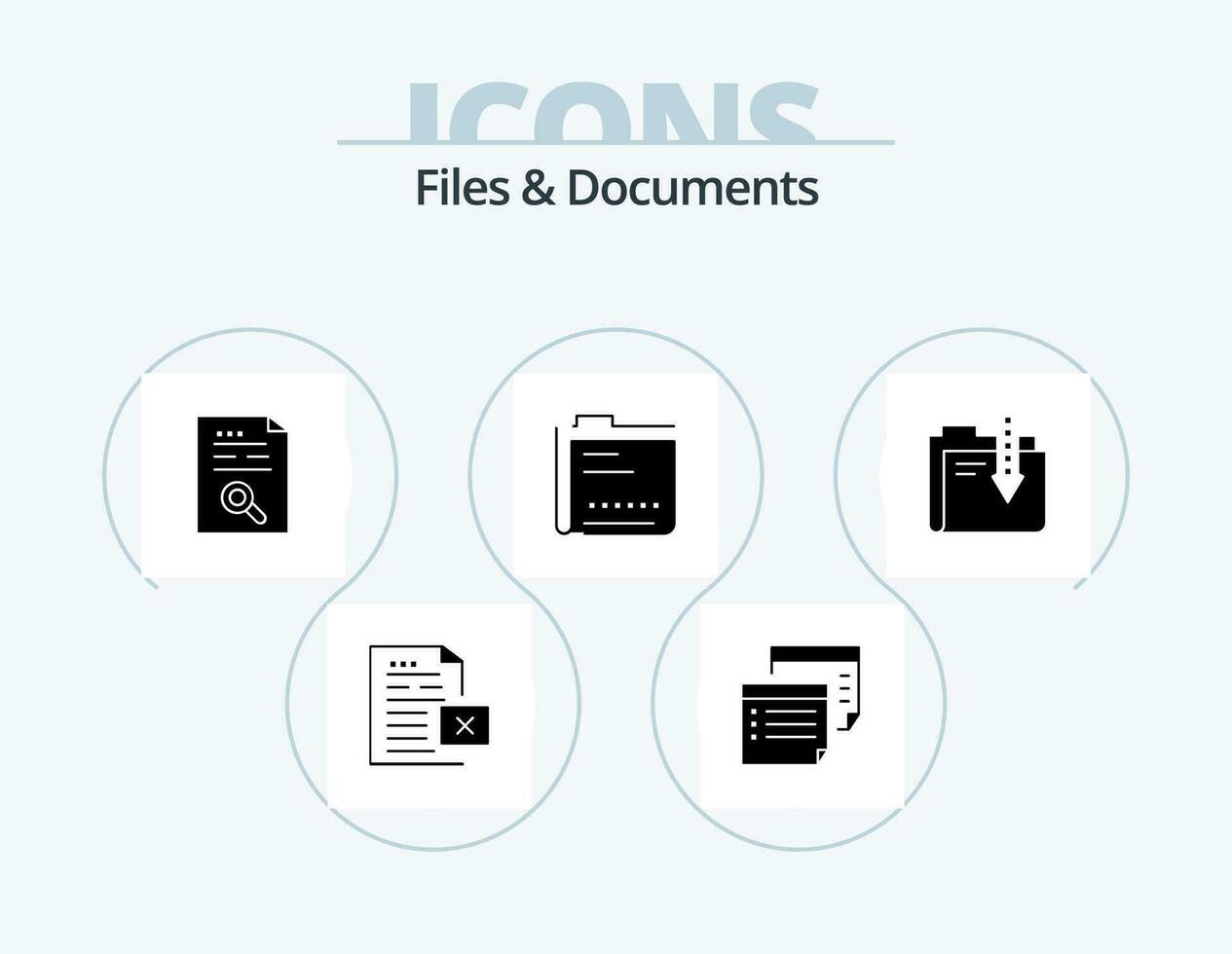 des dossiers et les documents glyphe icône pack 5 icône conception. données. archive. planifier. trouver. document vecteur