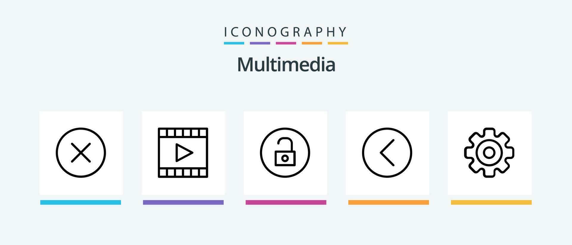 multimédia ligne 5 icône pack comprenant dos. médias joueur. médias. médias. vidéo joueur. Créatif Icônes conception vecteur