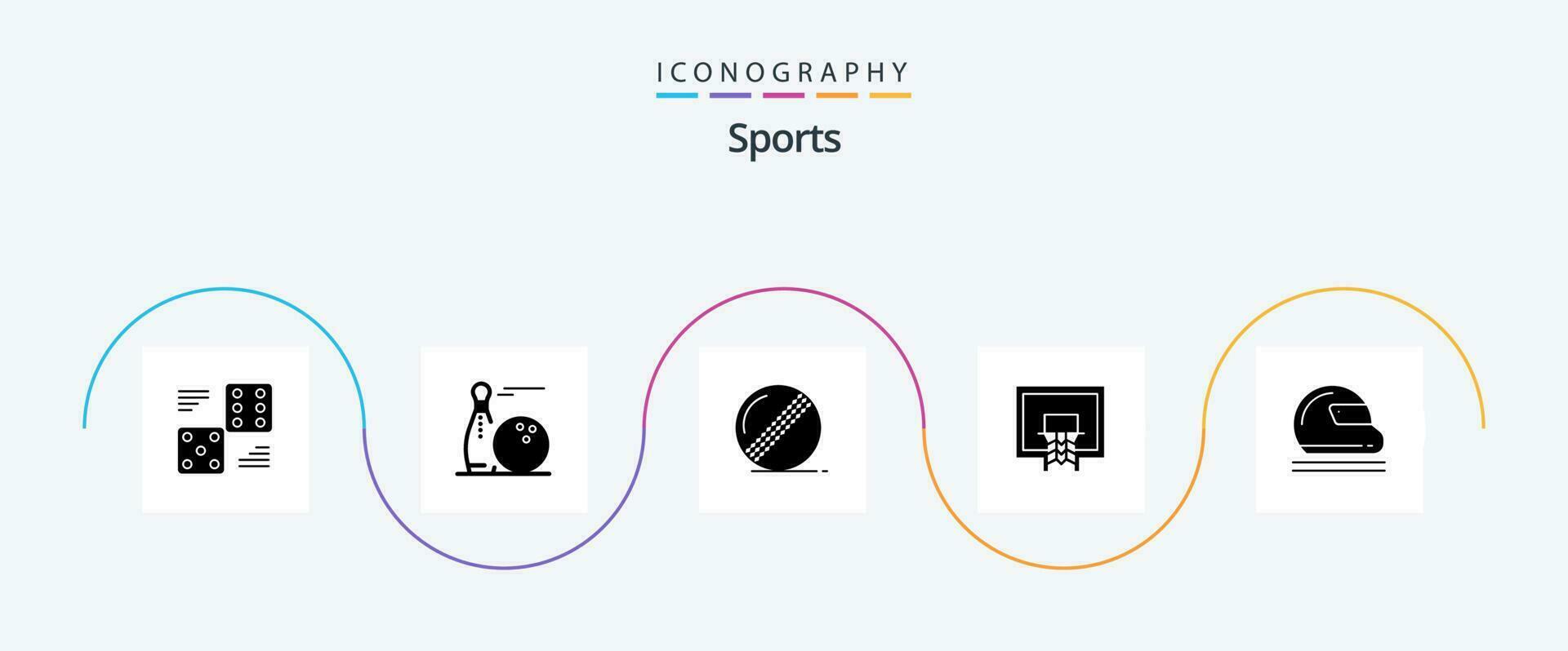 des sports glyphe 5 icône pack comprenant pôle. basket-ball. jouer. panier. melon vecteur