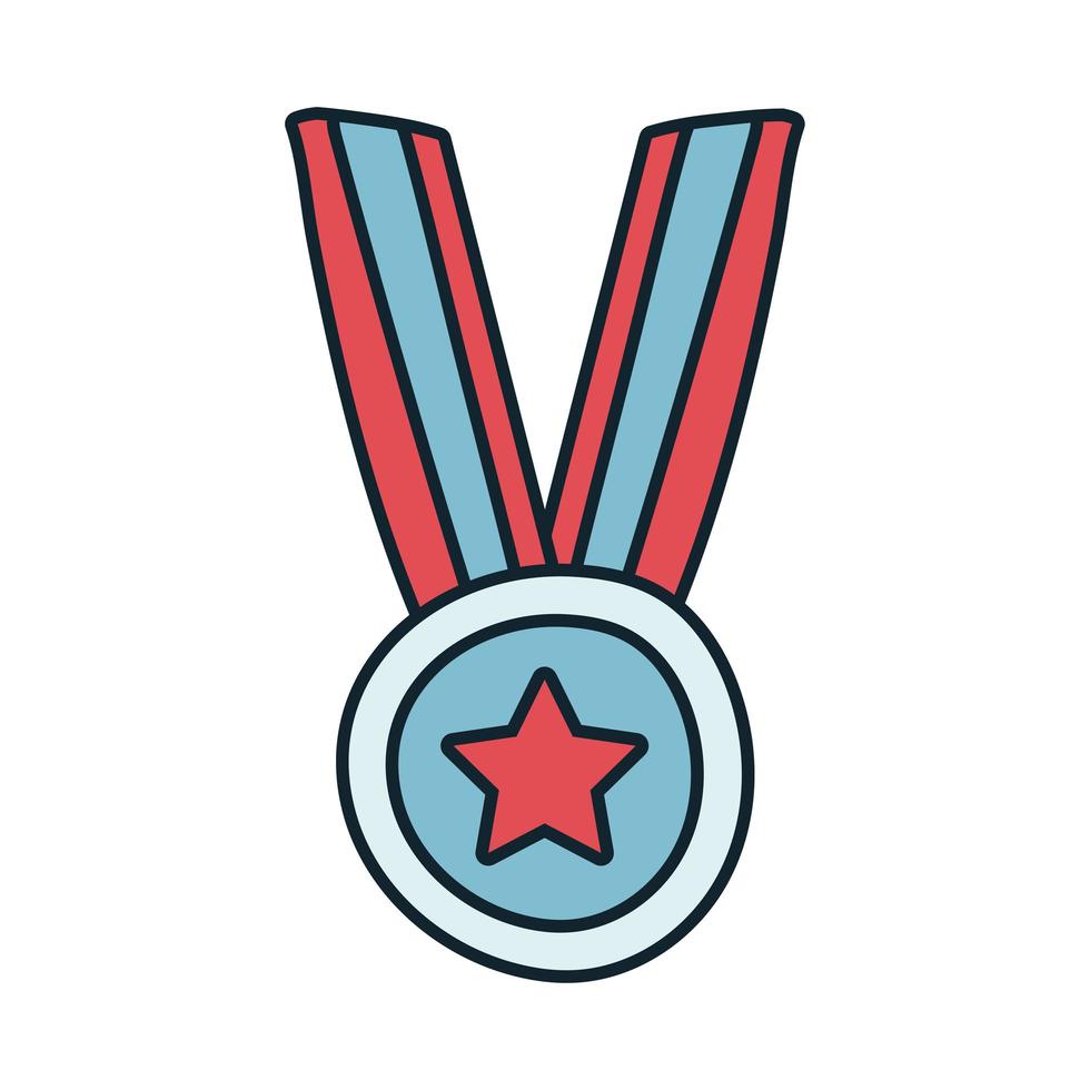 médaille avec ligne étoile et icône de style de remplissage vecteur