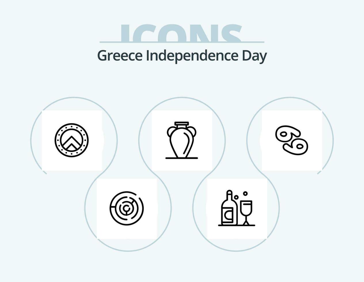 Grèce indépendance journée ligne icône pack 5 icône conception. Soleil. labyrinthe. Grèce. cercle Labyrinthe. Grèce vecteur