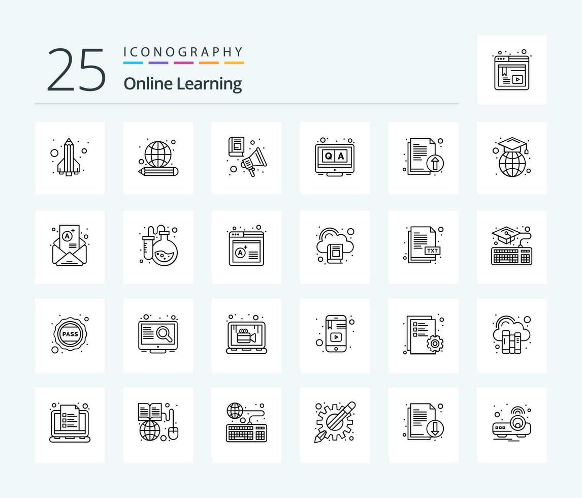 en ligne apprentissage 25 ligne icône pack comprenant documents. en ligne. connaissance. éducation. en ligne vecteur