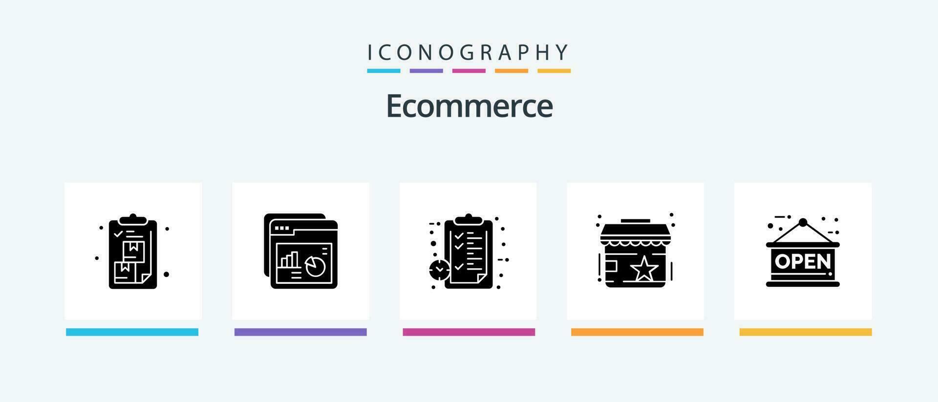 commerce électronique glyphe 5 icône pack comprenant magasin. notation. la toile. montre. bloc-notes. Créatif Icônes conception vecteur