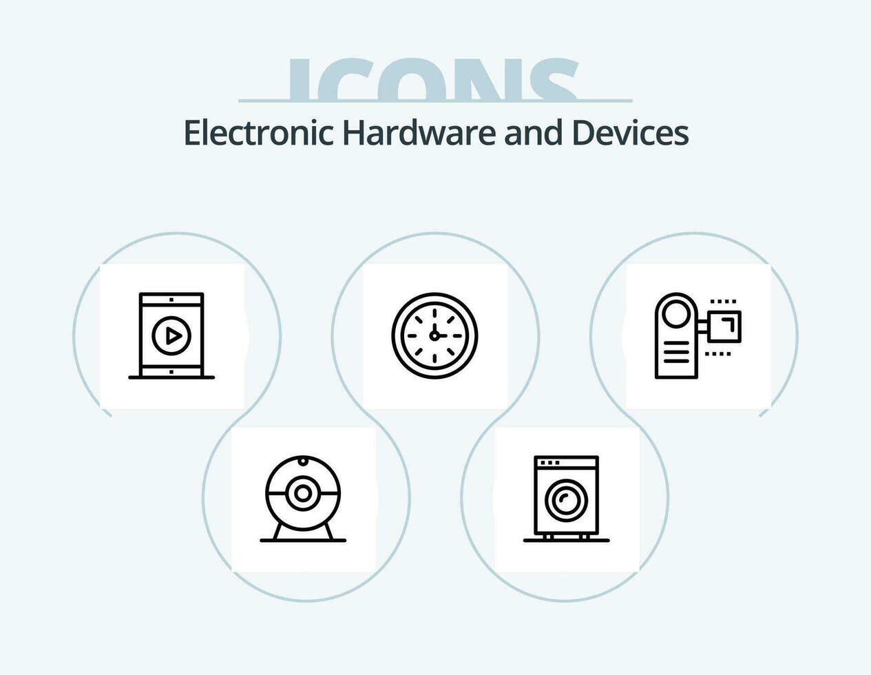 dispositifs ligne icône pack 5 icône conception. iphone. conférencier. équipement. musique. téléphone vecteur