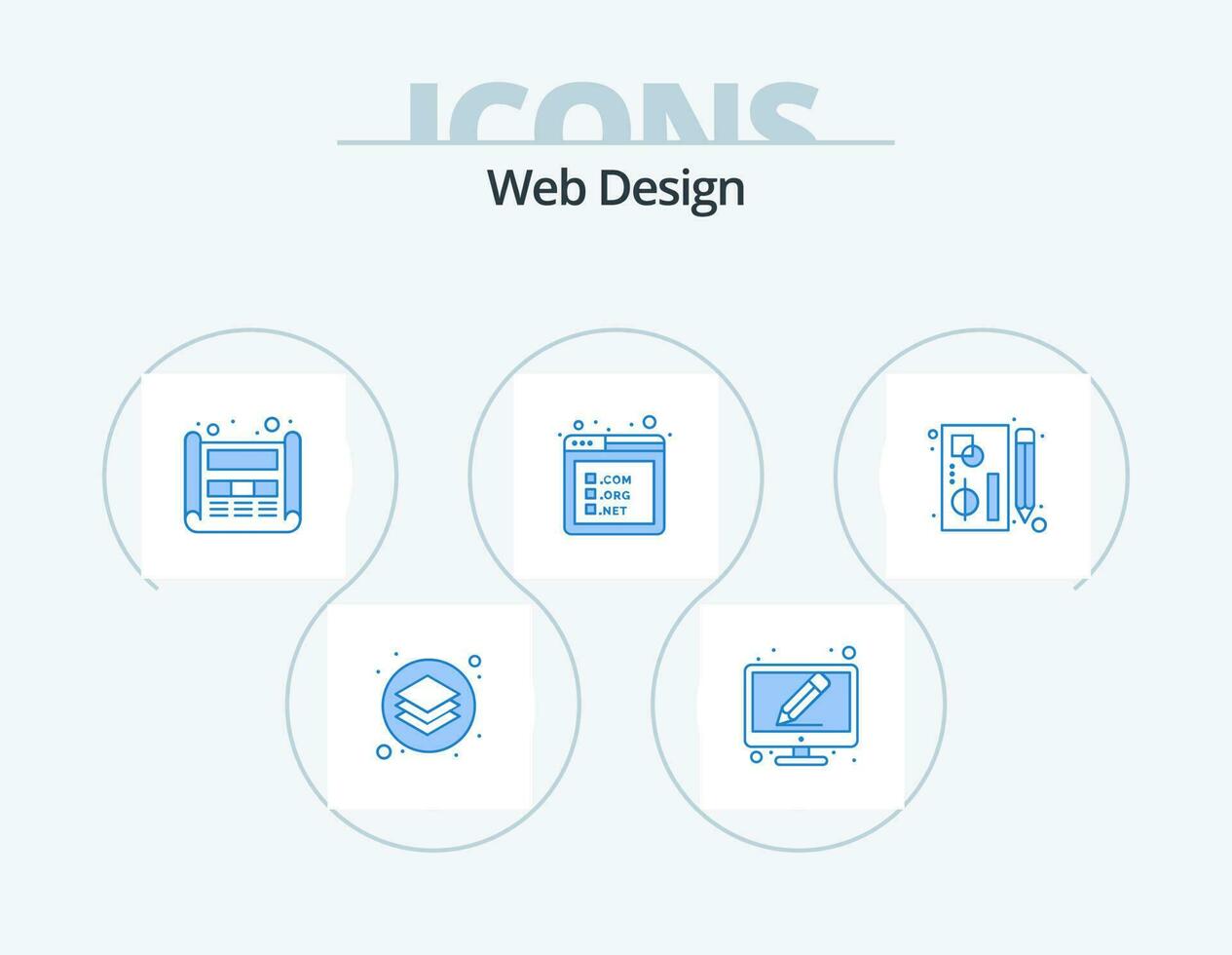 la toile conception bleu icône pack 5 icône conception. graphique. site Internet. Éditer outils. page. impression vecteur