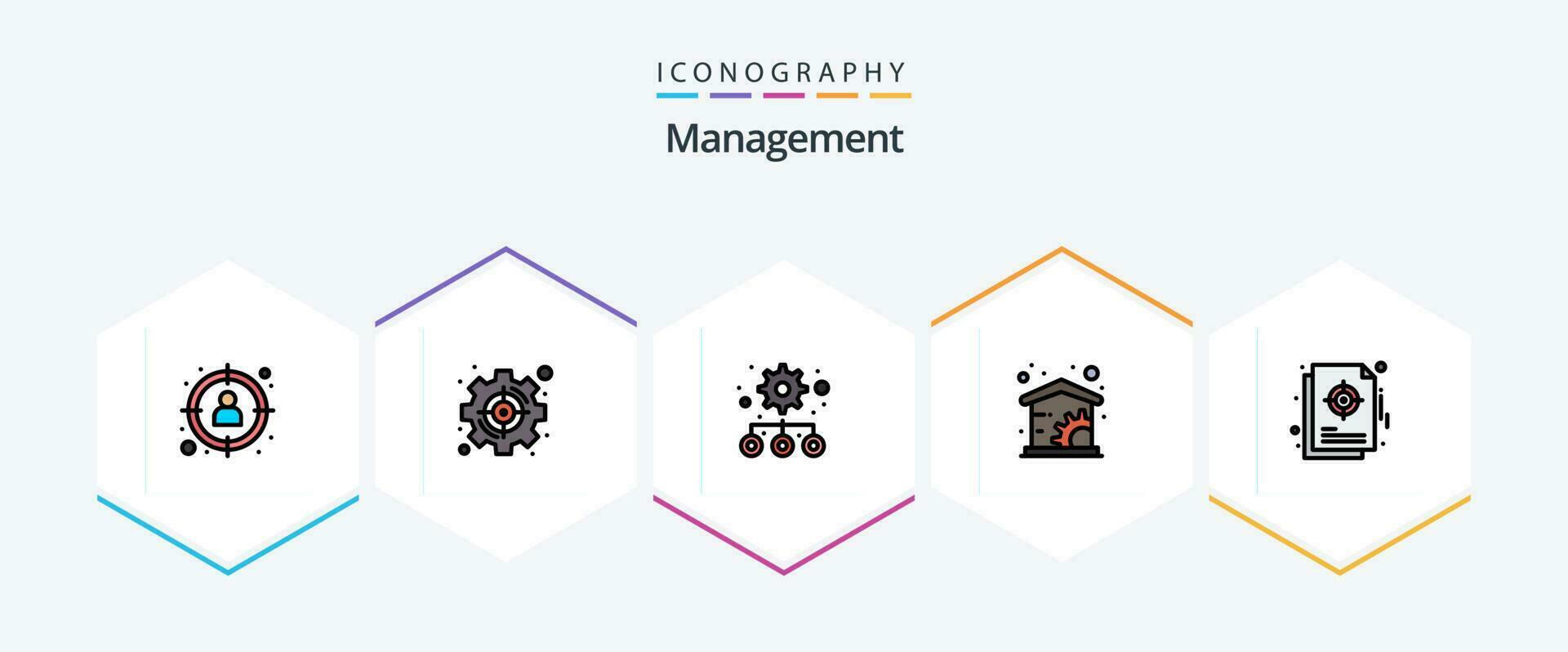 la gestion 25 ligne remplie icône pack comprenant se concentrer. gestion. stratégique. maison. réglages vecteur