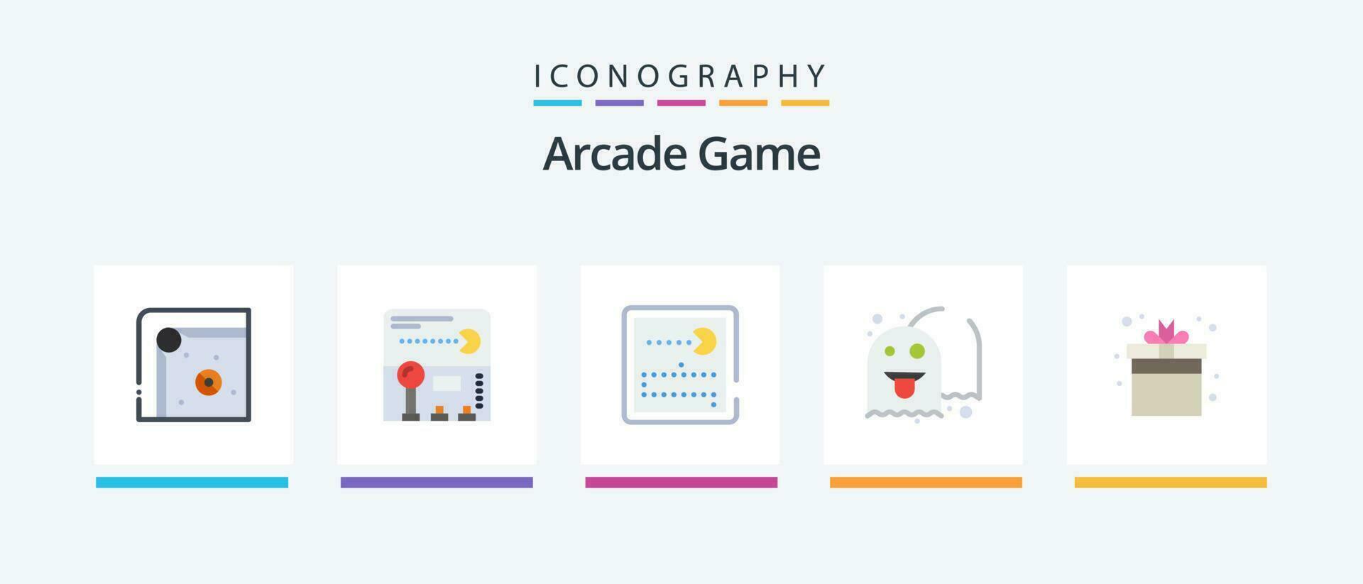 arcade plat 5 icône pack comprenant boîte. amusement. concours. jouer. fantôme. Créatif Icônes conception vecteur