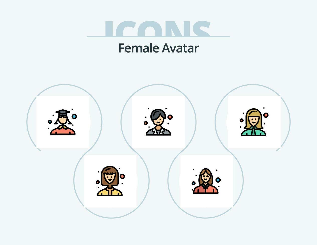 femelle avatar ligne rempli icône pack 5 icône conception. médecin. dame. beauté. femelle ouvrier. avatar vecteur