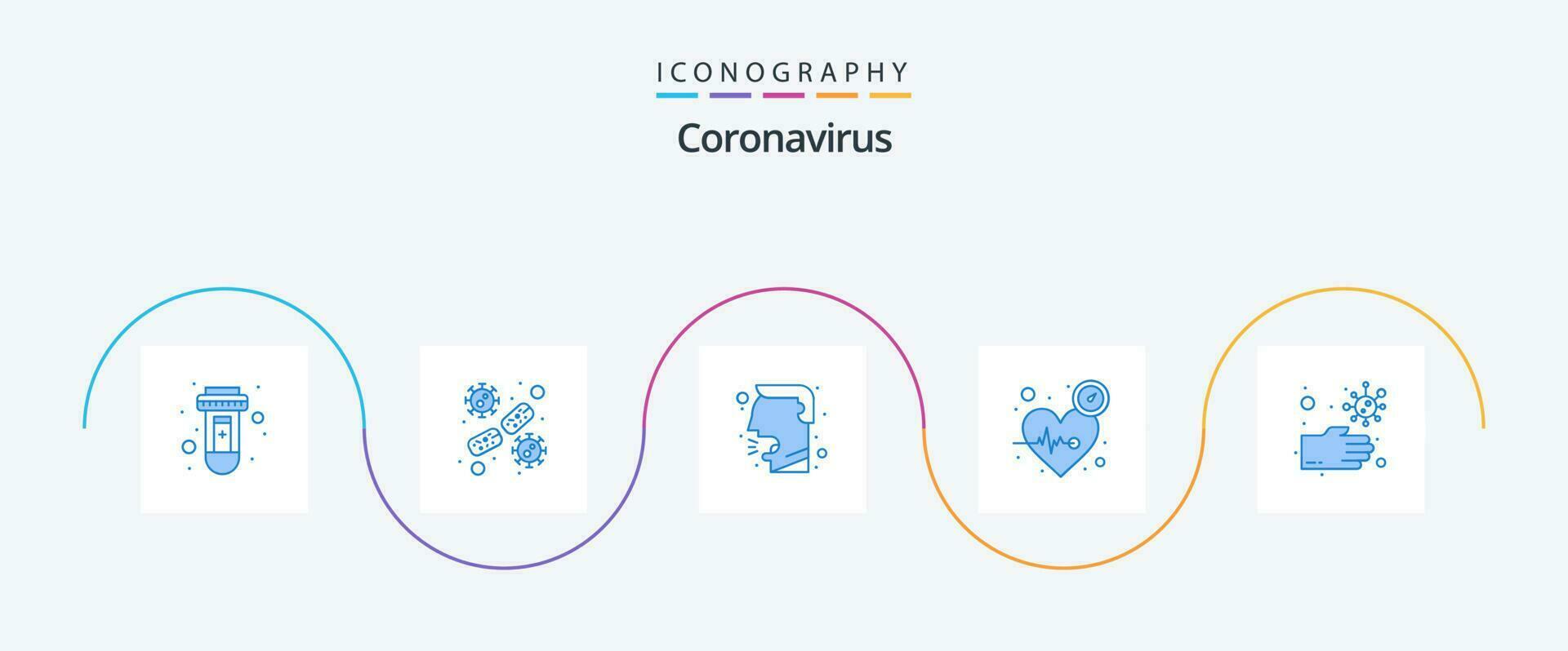 coronavirus bleu 5 icône pack comprenant sale. temps. du sang cellule. impulsion. battre vecteur