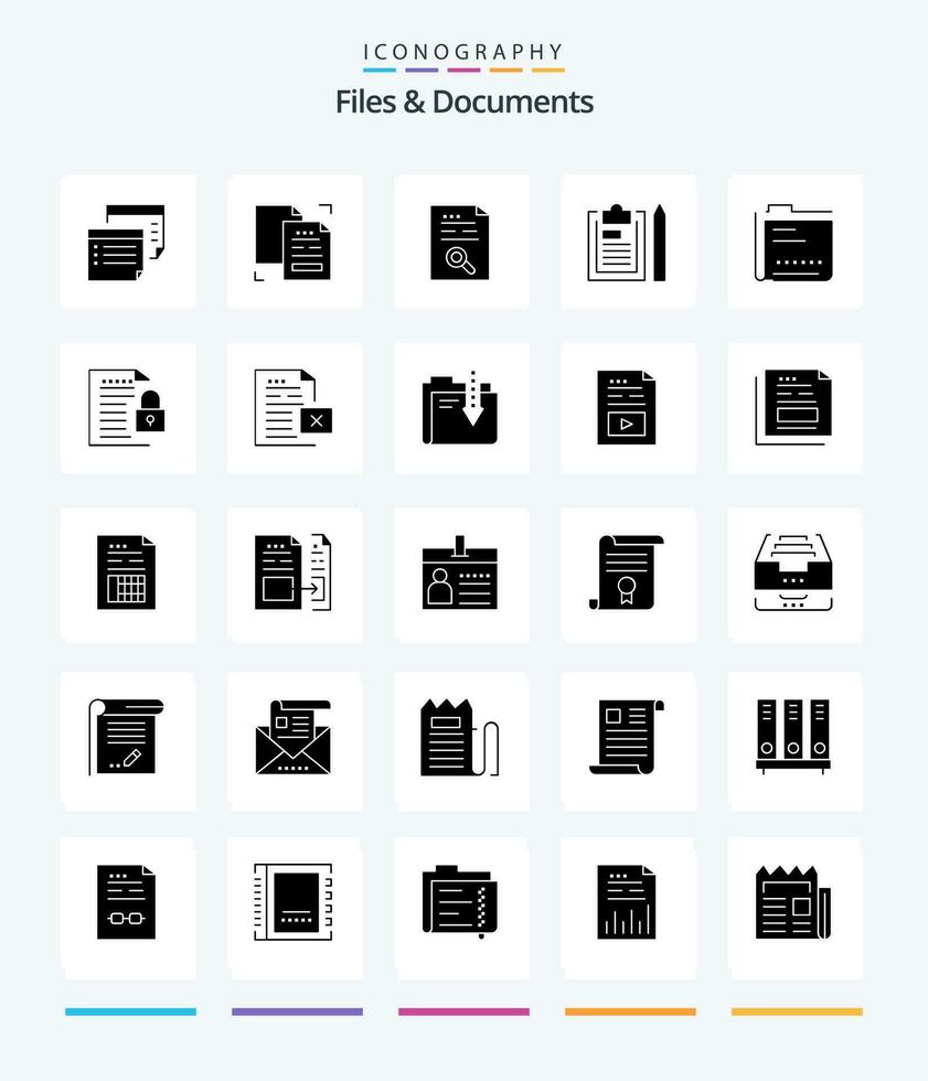 Créatif des dossiers et les documents 25 glyphe solide noir icône pack tel comme déposer. presse-papiers. document. trouver. document vecteur