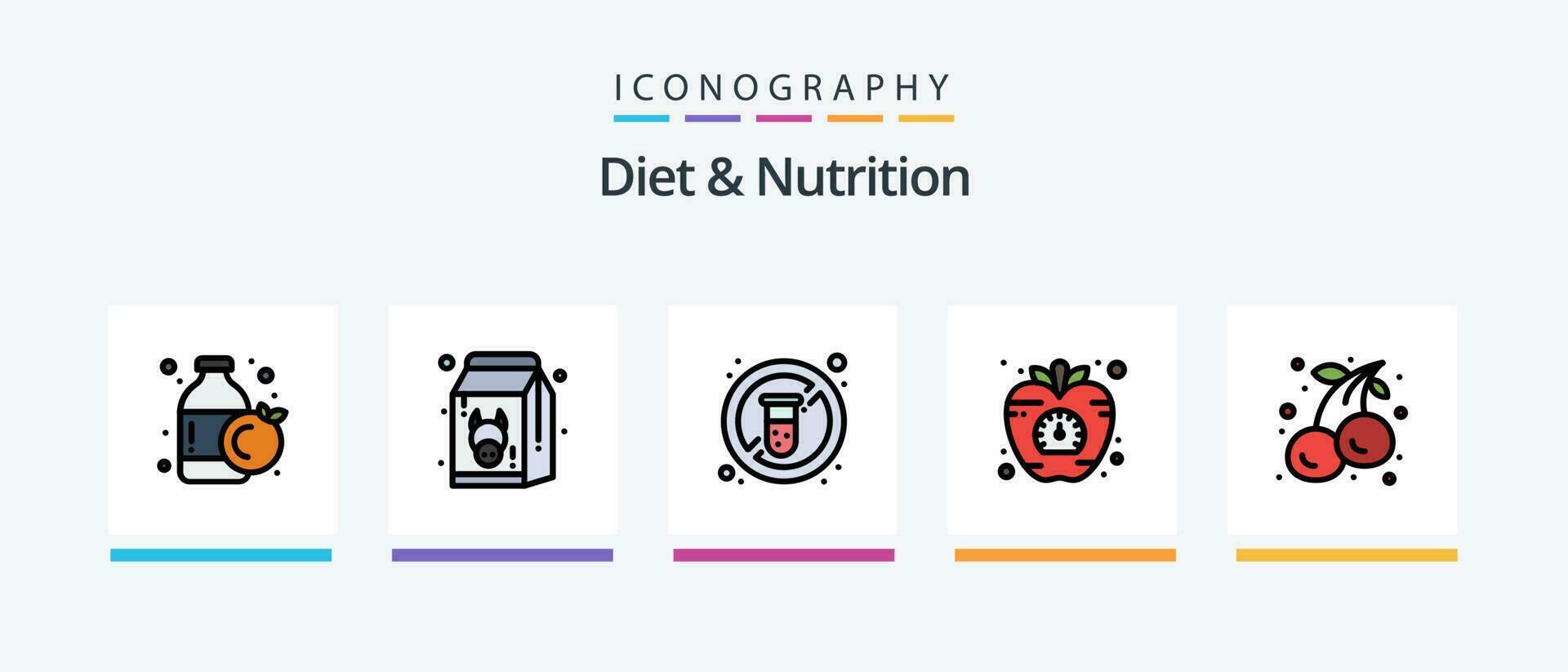 régime et nutrition ligne rempli 5 icône pack comprenant l'eau. boire. bouilli des œufs. régime. aliments. Créatif Icônes conception vecteur