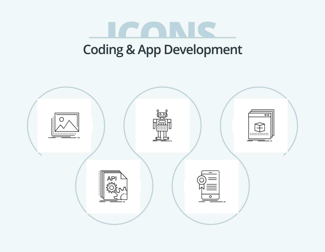 codage et app développement ligne icône pack 5 icône conception. artificiel. robot. poche. mobile. app vecteur