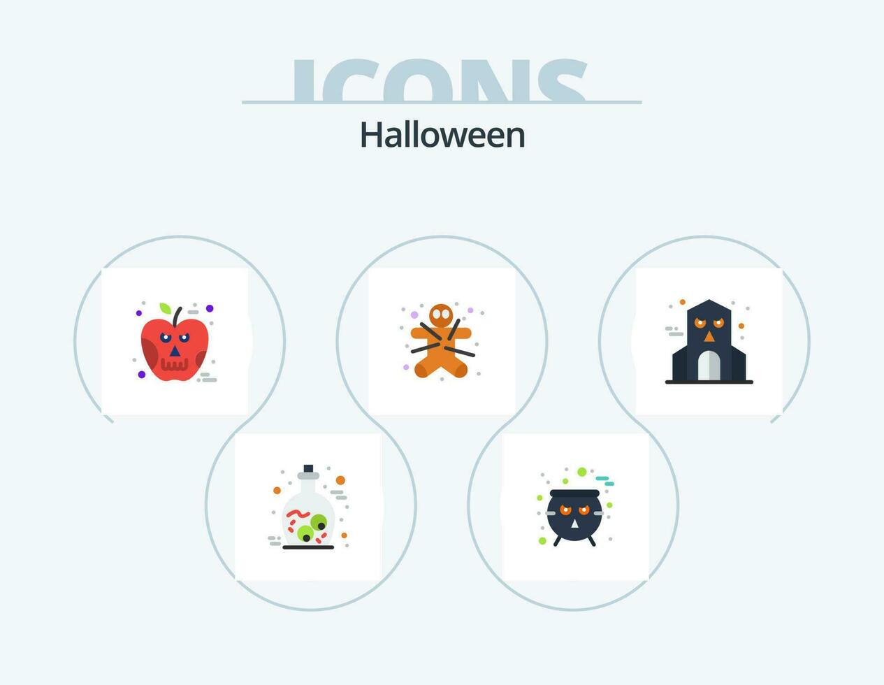 Halloween plat icône pack 5 icône conception. hanté. Halloween. Pomme. pain d'épice homme. biscuit vecteur