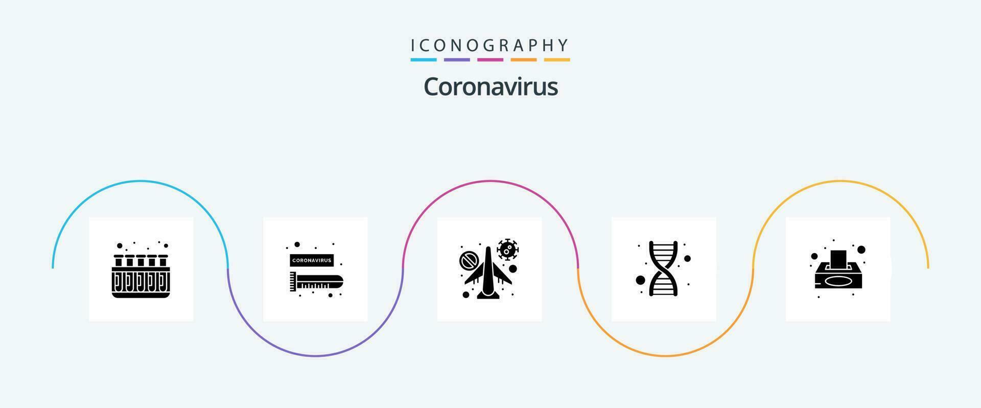 coronavirus glyphe 5 icône pack comprenant virus. génomique. infrarouge. la génétique. avion vecteur