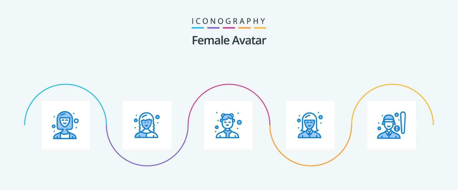femelle avatar bleu 5 icône pack comprenant femme. fille. la toile développeur. femme. serveuses vecteur