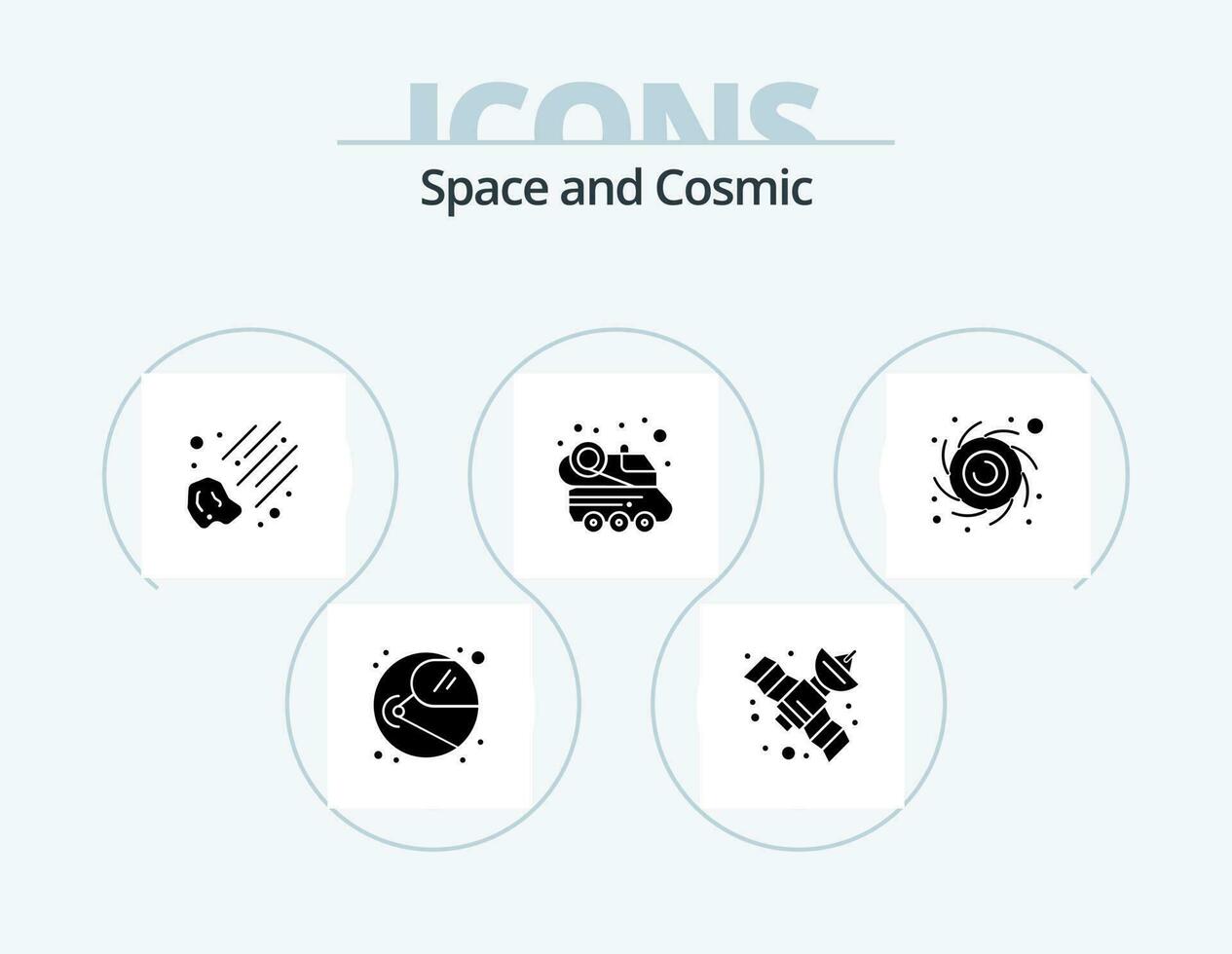 espace glyphe icône pack 5 icône conception. . noir trou. météorite. astronomie. espace voiture vecteur