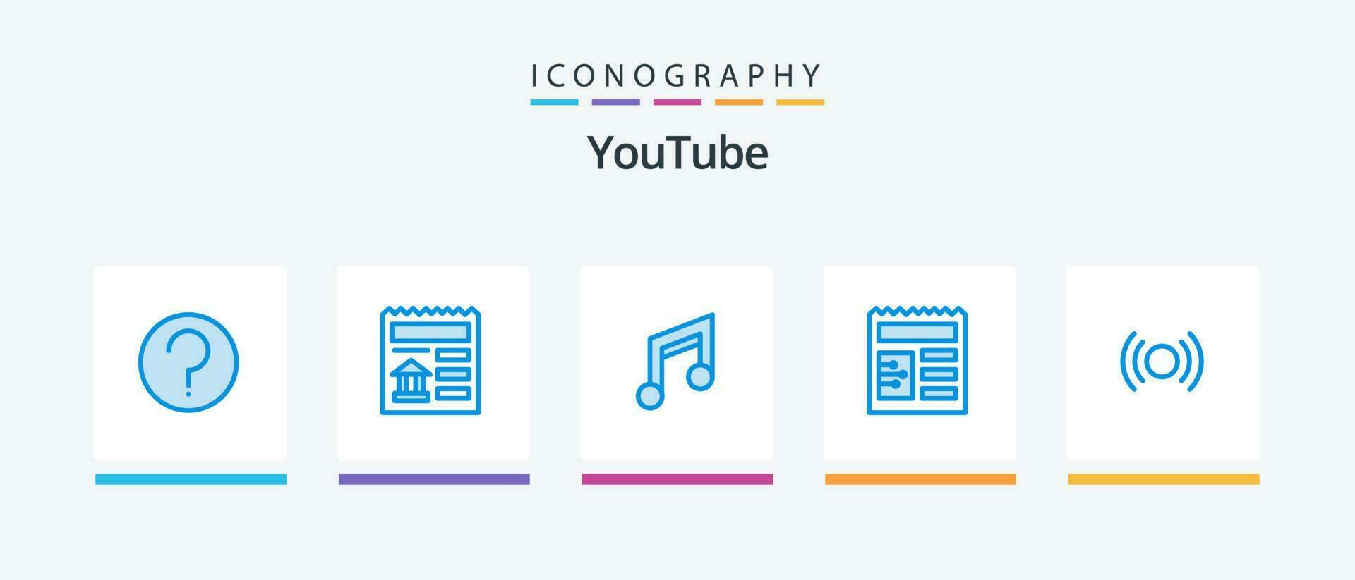 Youtube bleu 5 icône pack comprenant essentiel. ui. application. basique. musique. Créatif Icônes conception vecteur
