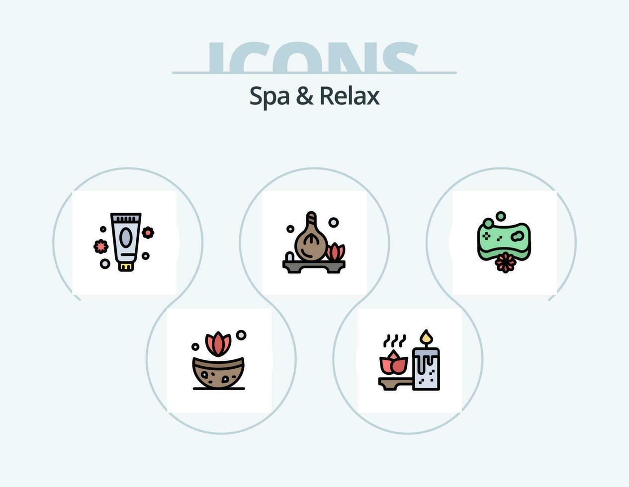 spa et se détendre ligne rempli icône pack 5 icône conception. arôme . douche. spa . relaxation . beauté vecteur