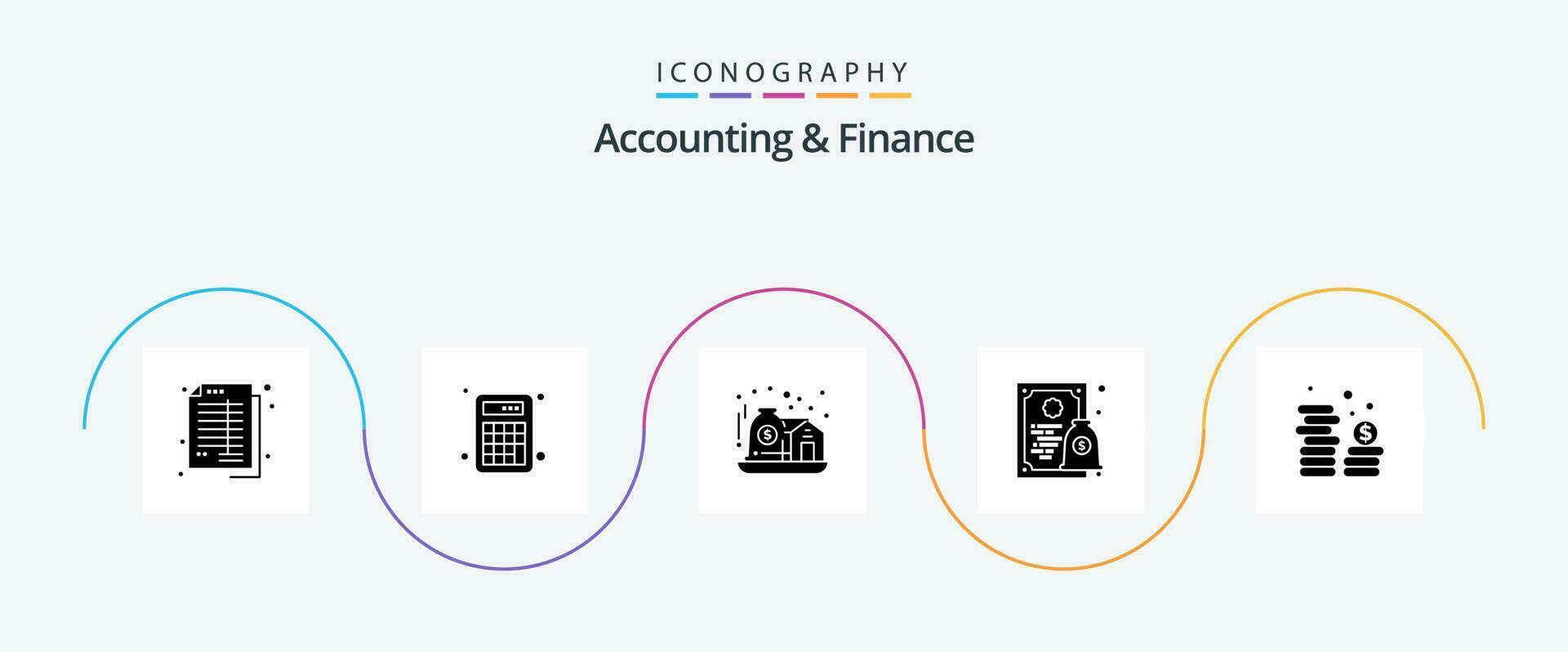 comptabilité et la finance glyphe 5 icône pack comprenant espèces. Licence. calcul. diplôme. se soucier vecteur