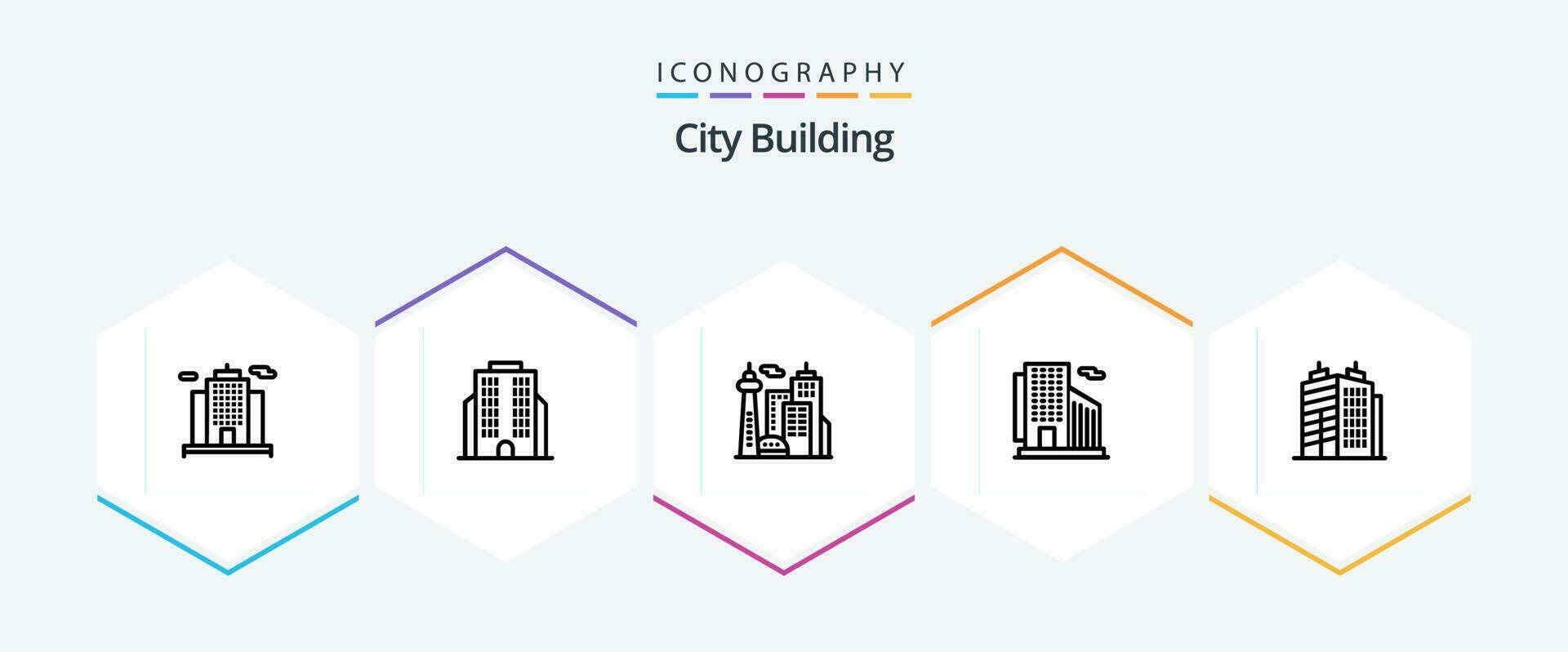 ville bâtiment 25 ligne icône pack comprenant . domaine. repère. bâtiment. gratte-ciel vecteur