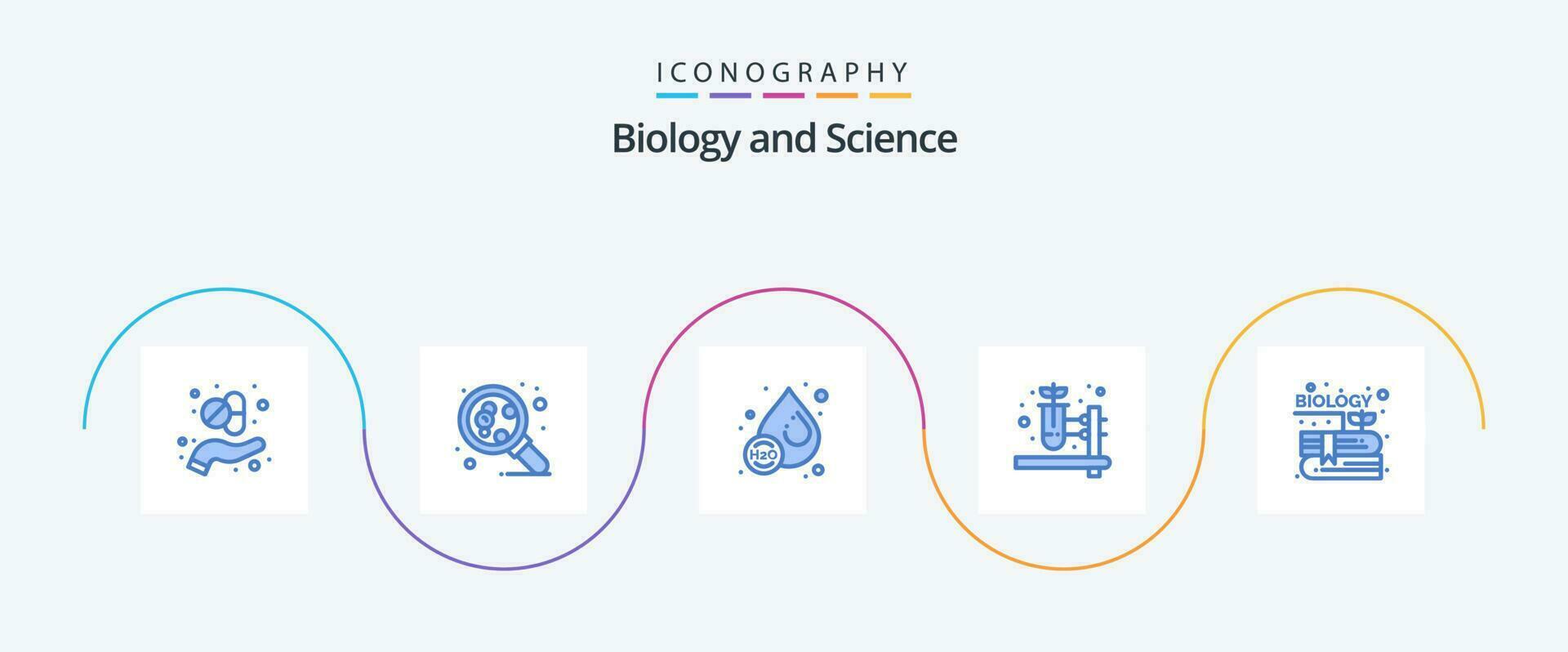 la biologie bleu 5 icône pack comprenant jardin. livre. goutte. homéopathie. à base de plantes pharmacie vecteur